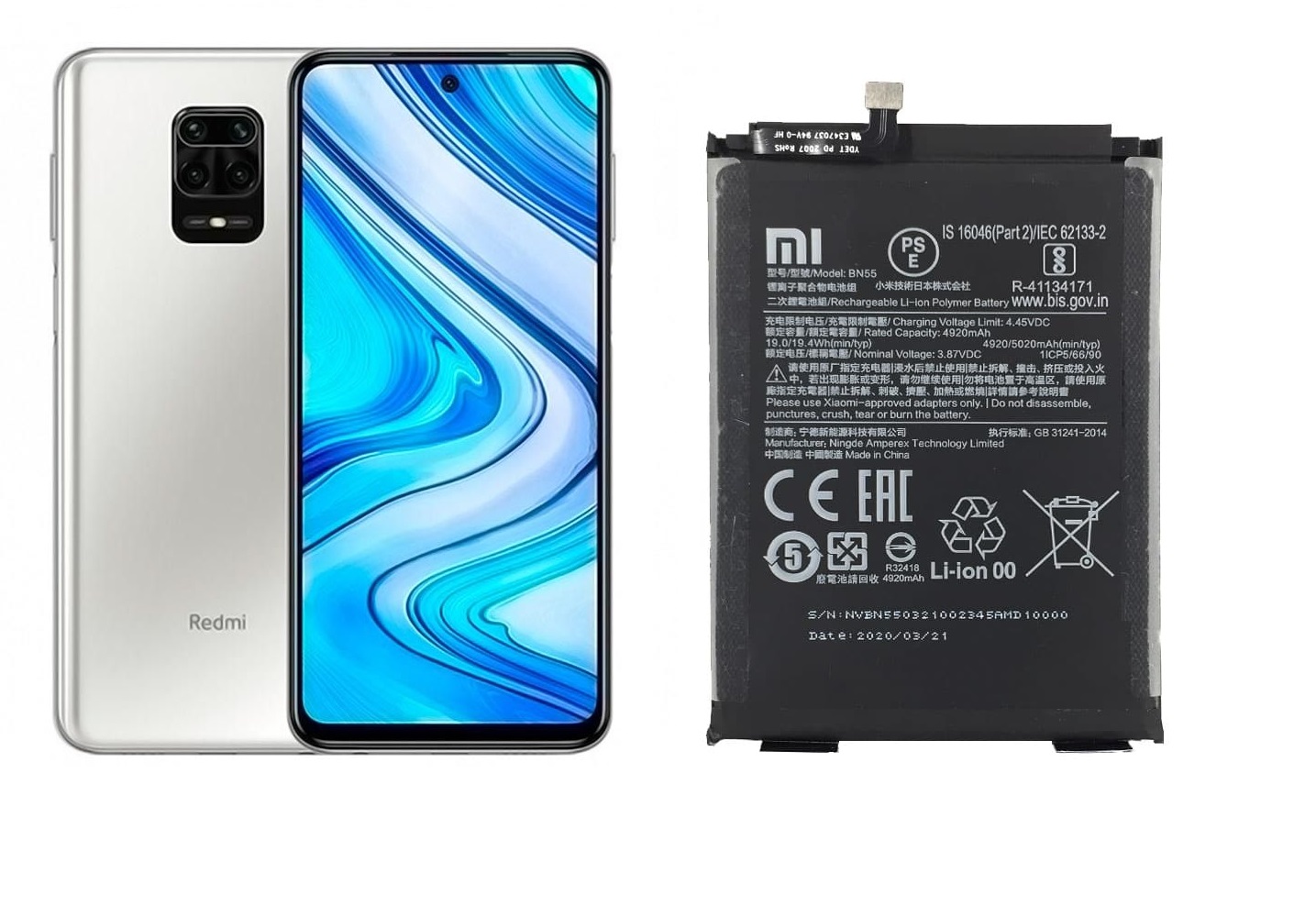 باتری شیائومی Redmi Note 9S مدل BN55 اورجینال گارانتی یکساله (حتی بادکردگی) ارسال سریع از نیکتل پارت کرج