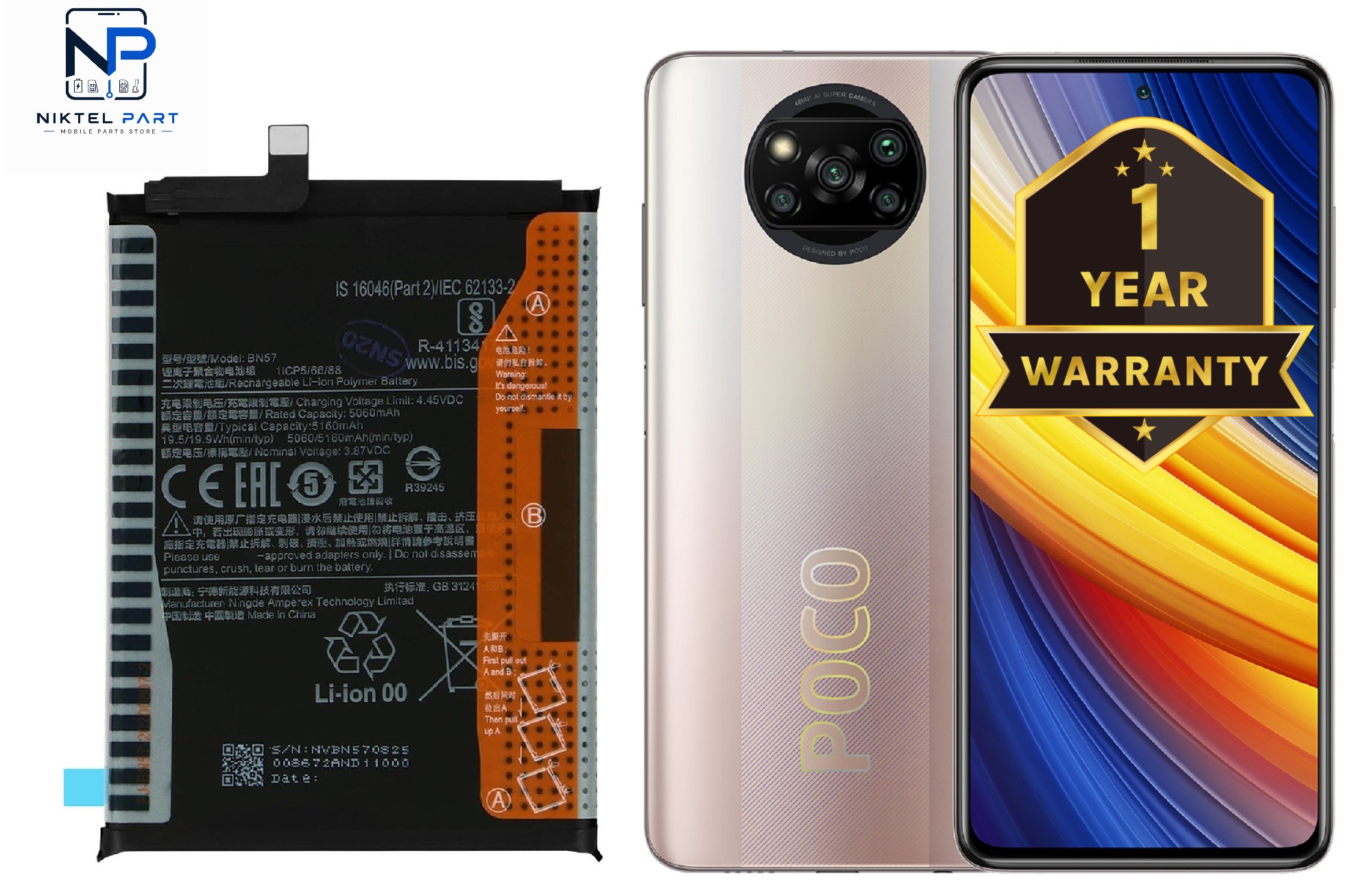 باتری شیائومی Poco X3 PRO مدل:BN57 اورجینال گارانتی یکساله (حتی بادکردگی) ارسال سریع از نیکتل پارت