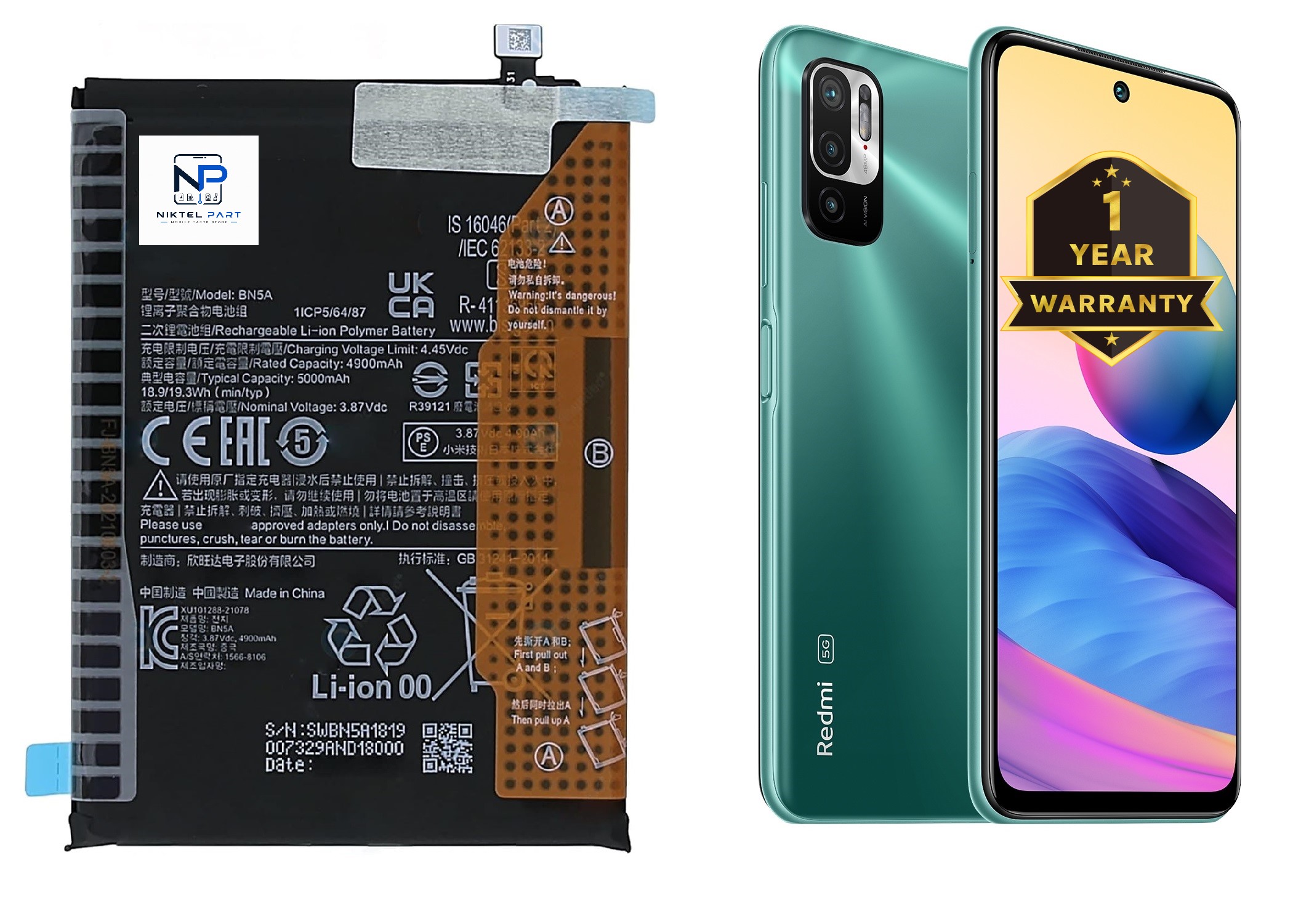 باتری شیائومی Redmi Note 10 5G مدل: BN5A اورجینال گارانتی یکساله (حتی بادکردگی) خرید از نیکتل پارت